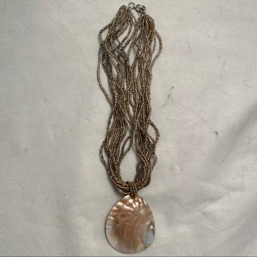 Silvery Gray Multi-Strand Beaded Shell Statement … - image 4